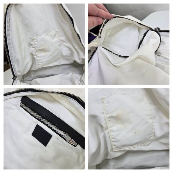 AllSaints Olena Backpack White Black Big Polyester Leather Zip Pockets School
